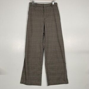 Gap Easy Trouser Dress Pants Womens 6 Beige Plaid Wide Leg Stretch Work Career